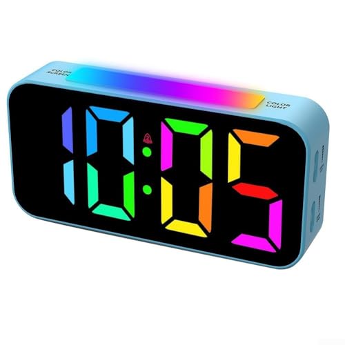 Digitaler Wecker mit RGB-Farbwechsel-LED-Display, Dual-Alarmfunktion, 2 Schlummermodi und einstellbarer Bildschirmhelligkeit (blau)