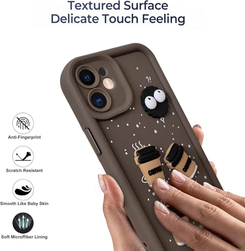 Image of SHINESTAR Back Cover for iPhone 11 - 3D Cartoon Coffee & Eyes Design | Soft Silicone Shockproof Case with Full Camera Protection | Cute & Playful Phone Cover - Brown