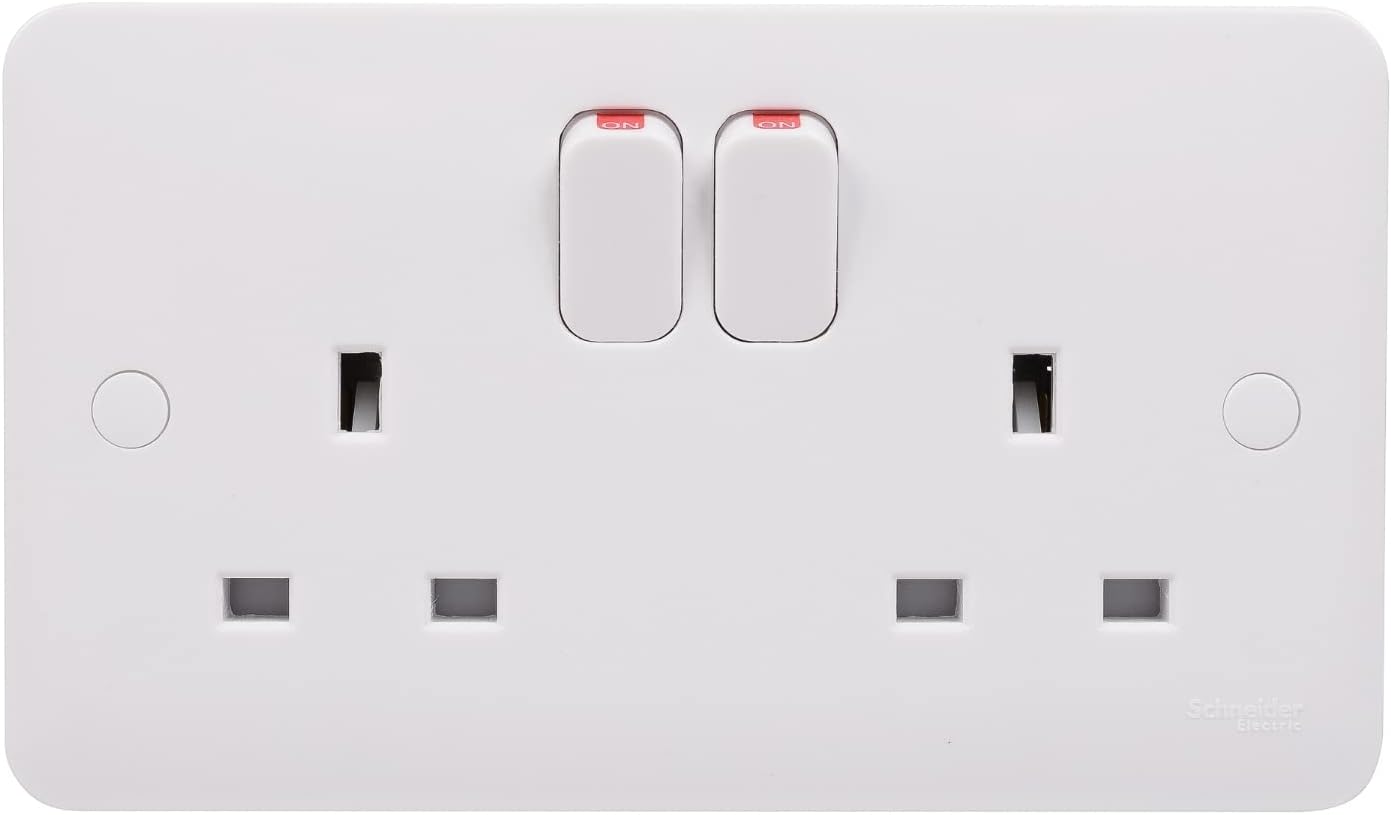 Schneider Electric - Lisse White Moulded, Switched Double Power Socket, Double Pole, 13A,GGBL3020DS, White