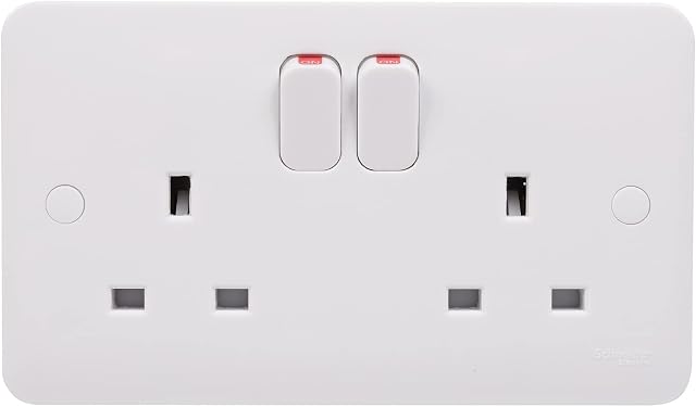Schneider Electric - Lisse White Moulded, Switched Double Power Socket, Double Pole, 13A,GGBL3020DS, White