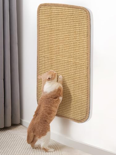 Kratzmatte Katze Sisal Teppich 50x25 cm, Klettverschluss+Doppelseitige Klebefixierung Design Kratzbrett, Kratzwand für Katzen Übernimmt EIN...