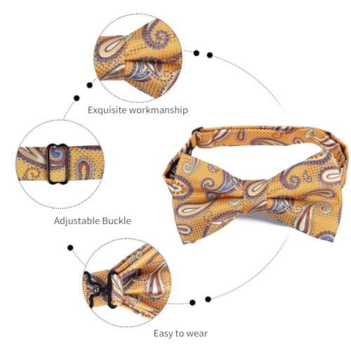 Image of Alizeal Mens 4pcs Vintage Paisley Bow Tie Set | Pre-tied Pocket Square Cufflinks Boutonniere for Wedding Everyday Use