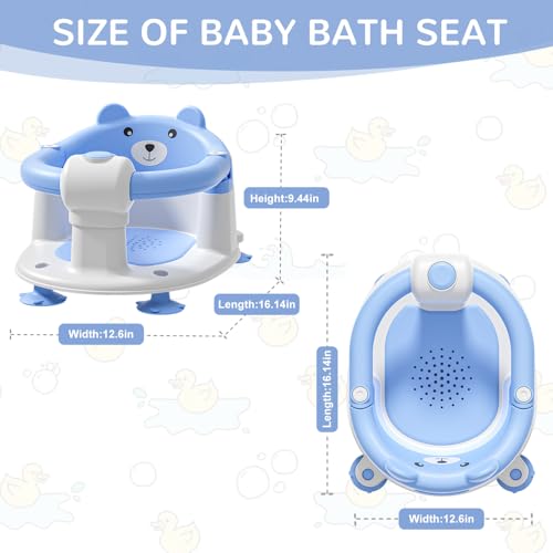 Image of Baby Bath Seat for Babies 6 Months & up, Non-Slip Toddler Bath Seats for Babies Sitting Up, Safe Infant & Newborn Bathtub Chair with 4 Suction Cups & Soft Cushion for Shower,Blue