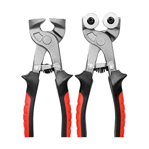 TILER 2 Piece Glass Tile Nippers Set - Heavy Duty Wheeled Glass Mosaic Nipper & Hd Ceramic Tile Nipper, Tile Cutter Pliers Soft-grip Handle - Shapping Plier,Stone, Metal Cover
