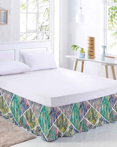Marble Bed Skirt King Size 18 Inch Drop,Abstract Green Yellow
