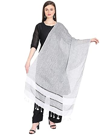 Amazon Brand - Anarva Women's Solid Linen Woven Dupatta with Cut Work and Pom-Pom Edgings (2.35 Meters)