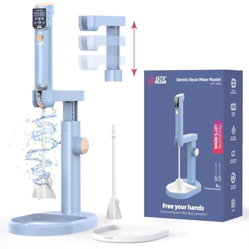 LET'S RESIN Upgraded Rechargeable Resin Mixer with Stand,3-Speed Epoxy Mixer with Minimizing Bubbles, Electric Resin Mixing Tool For Epoxy Resin, Silicone, Paint, DIY Crafts (Included 2 Sizes Paddles)