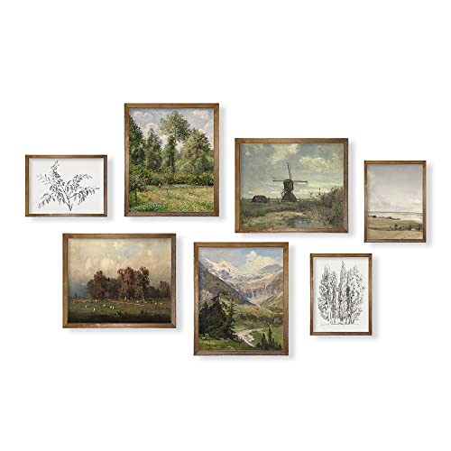 Vintage Modern Farmhouse Wall Decor - Aesthetic Spring Landscape Botanical Nature Poster - Green Cottagecore Room Decor - Bathroom Picture Bedroom Print - Neutral Wall Art For Boho French Country Of 7 #TOP5