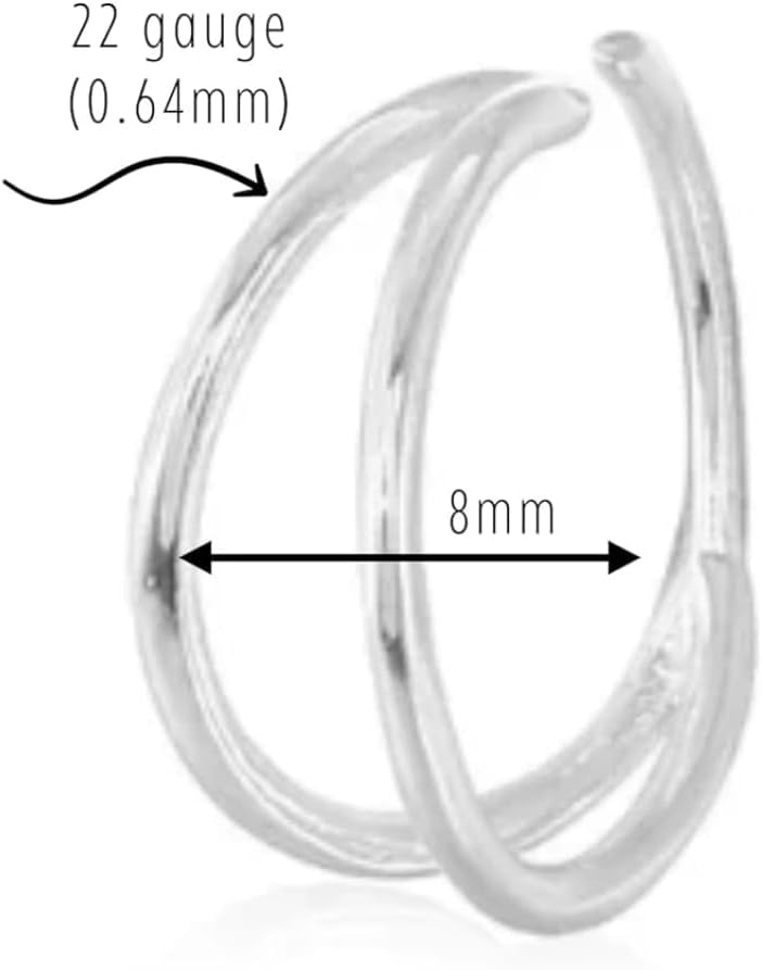 925 Sterling Silver 18K Gold Plated Double Hoop Nose Ring | Earring for Single Piercing Dainty Elegant Loop Snug Eye Catching Jewelry 22G 8mm