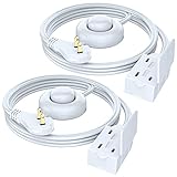 Maximm Cable 6 Feet Indoor 3 Outlet Extension Cord with Foot Switch - 3 Electrical Power Outlet Foot Tap Extension Cord with Safety Water Proof Cover - 2 Pack - ETL Listed
