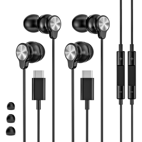 2 PACK USB C Headphones for iPhone 17 16 15, Wired Earbuds USB C with Clear Mic & Noise Reduction, Ear Buds Wired Headphones Type C Earphones for Galaxy S26 Ultra S25 A16, for iphone Android Devices