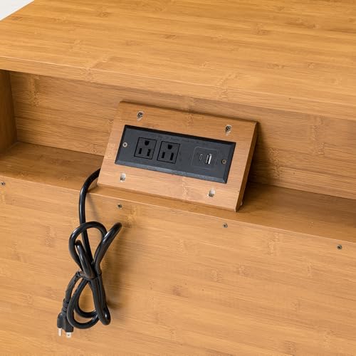 Image of 26 inch Tall Nightstand with Charging Station - Modern Wood Bedside Table with 2 Drawers & Mirror Handles, 200lb Large End Table for Bedroom (Natural)