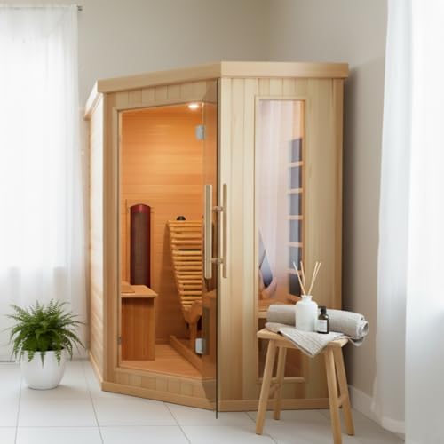 iDOTODO Infrared Sauna Room with Recliner, One Person Infrared Sauna Home, 220V，2300W, 4 Heating Tubes, 4 Carbon Crystal Heating Panel, Bluetooth Speakers, 7 Color Light, Oxygen Bar（Right Door）