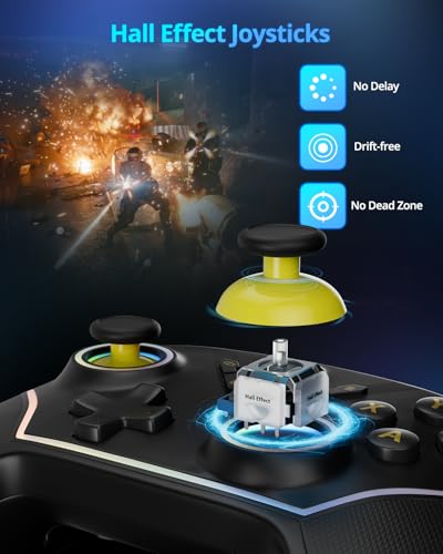 Image of Multi-Platform Wireless Controller, PC Gaming Controller with 2.4G Adpater /Hall Joysticks /Hall Triggers /1200 mAh Battery /4 Programmable Buttons /RGB Lighting, Compatible with PC Windows 7 /8.1 /10 /11, Switch /OLED /Lite, iOS, Android, Steam-Black