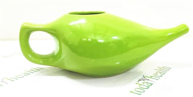 Porcelain Ceramic Neti Pot Green Color for Nasal Cleansing | Compact and Natural Treatment for Sinus, Infection and Congestion | Ceramic Neti Pot