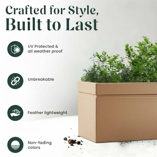 Image of Go Hooked Recta 36x14 Inch Large Planter Pot | Big Size Outdoor & Indoor Pot for Plants | Modern Design, Lightweight & Durable Rectangle Polymer Flower Pot for Balcony, Terrace & Garden (Brown)