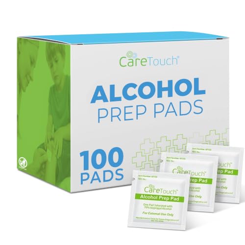 Image of Care Touch 100-Pack Alcohol Wipes - Individually Wrapped Alcohol Prep Pads with 70% Isopropyl - Sterile 2-Ply Antiseptic Swabs for First Aid Kits, Cleaning, Travel and Everyday Use