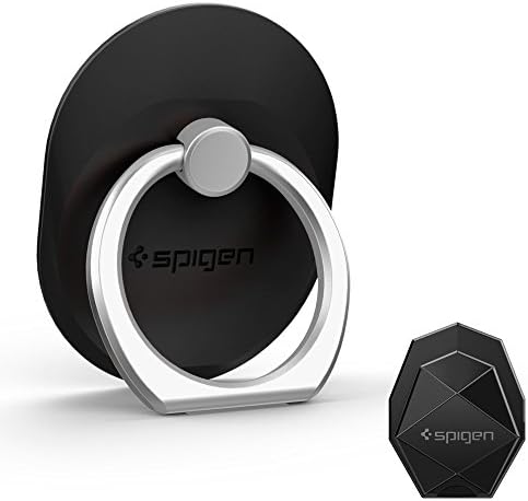 Spigen Style Ring Mobile Phone Ring Holder, Kickstand and Holder for All Phones (Hook Mount Included for Docking) - Black