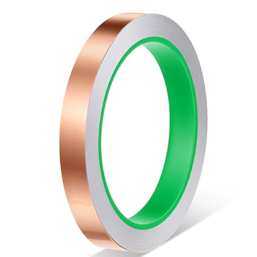 Skrfren Copper Foil Tape, 1/2inch X 65feet Conductive Tape Stained Glass Foil Self Adhesive EMI Shielding Stained Glass Supplies for Crafts Grounding Slug Guitar Soldering Electrical Repair Wire Wrap