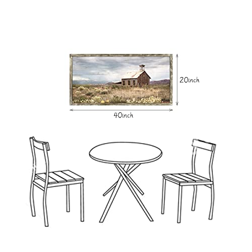 Country Wall Art Framed Picture: Large Farmhouse Old Barn Wood Painting Decor Rustic Bedroom Living Room Farm Scene Print Horizontal Panoramic Nature Landscape Countryside View Artwork For Home #TOP6