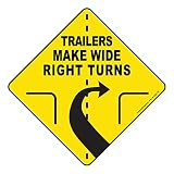 Trailers Make Wide Right Turns Sign Vinyl Sticker Truck Decal Trailer Label Safety Markings for Tank