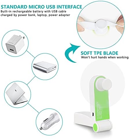 Jhua Handheld Mini Fan Portable Folding Pocket Fan USB Rechargeable Desk Fan Small Travel Fans for Home, Travel, Camping ,2 Speeds