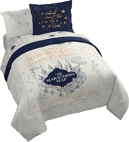 Jay Franco Kids Comforter Set Includes Sheets and Pillow Covers - Soft and Cozy Bed Set for Stylish Room Decor, Beige - Harry Potter, 7 Piece Queen Size Bedding