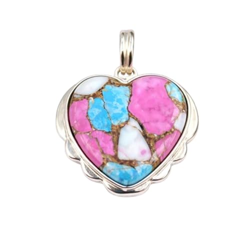 Multi Turquoise Heart Pendant Necklace for Women, Handmade Boho Statement Jewelry Silver Plated Ethnic Gift for Her (Cotton Candy Turquois)