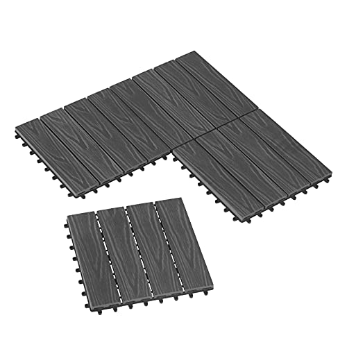 Preisvergleich Produktbild Laneetal WPC Fliesen Klickfliese 3D Holzstruktur, 22er Set Garten Balkon Bodenbelag Terrassenfliesen Klickfliesen Zuschneidbar mit Stecksystem(22 Stück, Hellgrau)