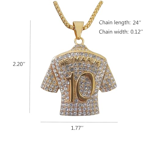 18K gold-plated #10 Soccer Jersey Number 10 Necklace | No.10 Football Star Necklace | Brazil 10 Jersey Pendant Hip Hop Necklace for Men Women 24‘’3