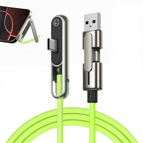 Image of Verilux PD 240W 2 in 1 Type C Cable Fast Charging with Stand, 3.9Ft Right Angle C Type Charger Cable with 480MBPS Data Transfer for iPhone 17 /17 Pro /17 Pro Max /16 /15, Galaxy S25 /S24, Green
