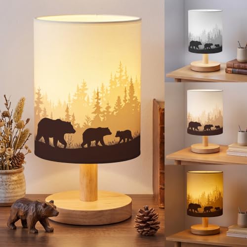 VIHOSE Cabin Bear Bedside Table Lamp for Bedroom