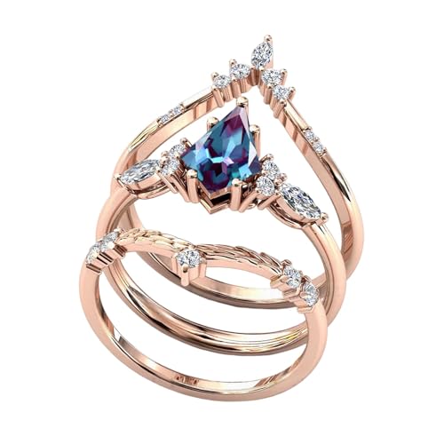 Alexandrite Engagement Ring Set Art Deco Leaf Wedding Ring Set Sterling silver 2CT Alexandrite Bridal Promise Ring Set For Women（Size 4-16）4