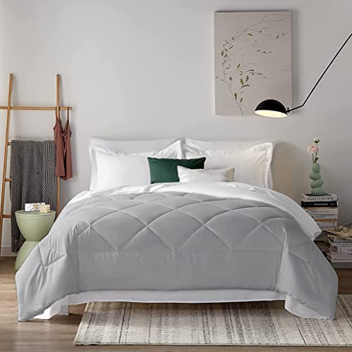 Image of Filbert 400 Gsm Reversible Microfiber Rajai Double Bed Comforter Blanket, Super Soft Microfiber Diamond Stitch Quilt (90 inch X 100 inch Inches /228Cm X 254Cm) - 300 Tc Comforter Double Bed | Silver /White