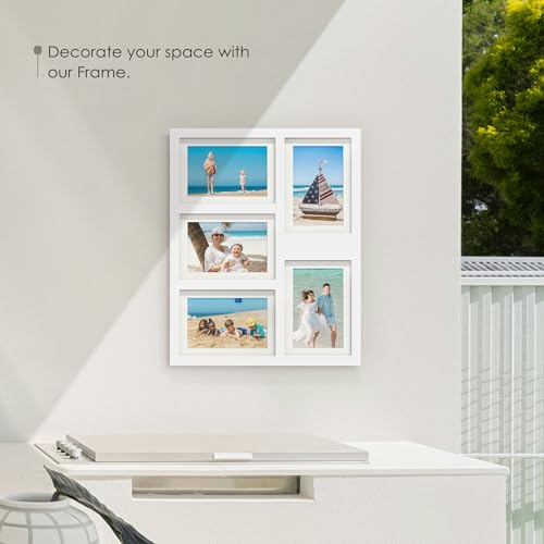 Image of DUENPY 5x7 Picture Frame Collage Holds 5 Photos Made of High Definition Glass, Mat for Display 4x6 Picture Frame Collage Photo for Wall Decor White