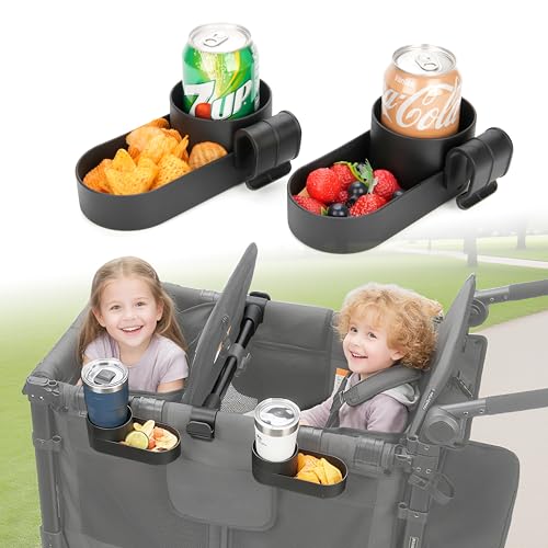 Wonderfold Wagon Snack Tray with Spill-Proof Cup Holders - Compatible with WONDERFOLD W2 & 4 Elite (2 & 4 Seats) | Kid Snacks & Drinks Tray Detachable Easy Install Dishwasher Safe (2-Pack)