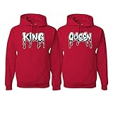 King and Queen Black Dripping Font Classic His and Hers Matching Couples Hoodie Sweater Set, Red, Mens Large, Women Large