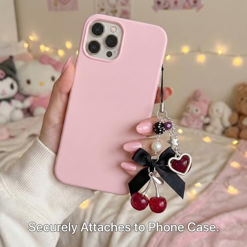 Nalefow Phone Charms Strap Cute Cherry CellPhone Straps Aesthetic Pink Red Black BlueCherry Phone Chain for Camera Keychain Bag Pendant Decor Gift (Cherry Apple) - 1