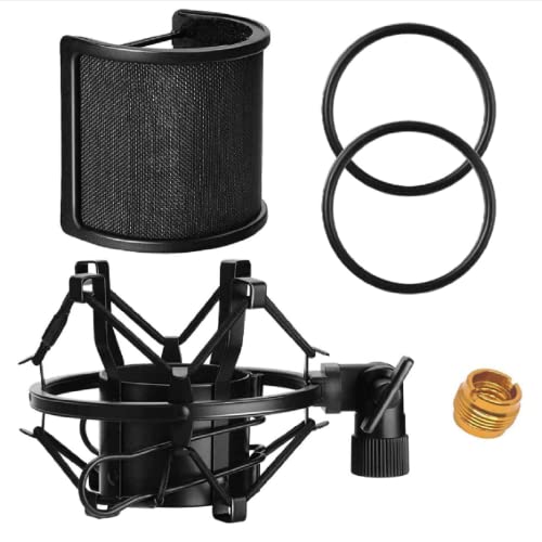 Microphone Shock Mount With Pop Filter,Anti-Vibration Suspension Microphone Shock Mount Bonus Screw Adapter Mic Mount Holder Clip For Diameter 48Mm-53Mm (18.8 Inch- 2.0Inch) Microphone #TOP13