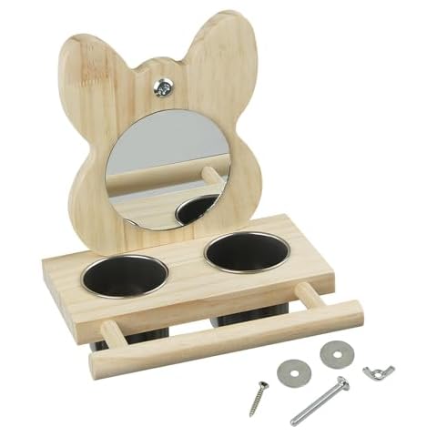 EVALIANA Wooden Bird Parrot Stand,Parro Bird Wooden Playstandt Bird Toys Bird Cage Accessories (with Mirror and Feeding Cups) Cover