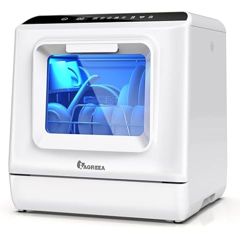 IAGREEA Portable Countertop Dishwasher, No Hookup Needed, Compact Dishwasher With 5-Liter Built-in Water Tank,5 Programs, 360° Dual Spray Cover