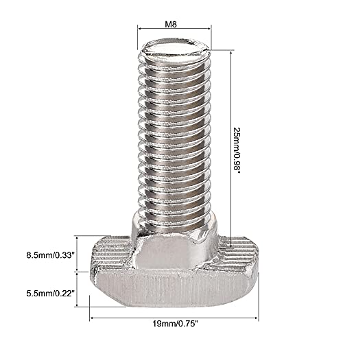 Image of uxcell M8x25mm T-Slot Drop-in Stud Sliding Bolt Screw Carbon Steel for 40 Series Aluminum Profile 5pcs