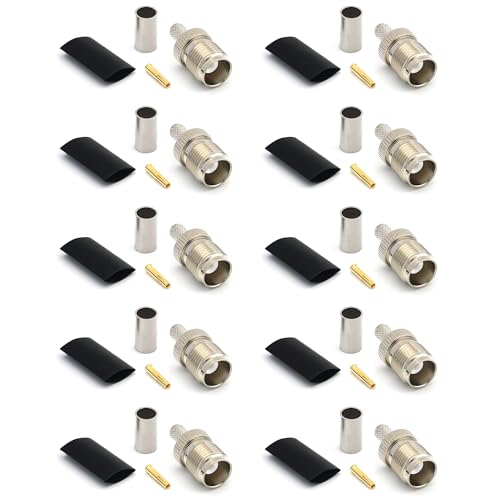 RANGEFUL TNC Hembra RG58 LMR195 RG303 RG141 RG142 RG400 Conector de cable coaxial crimpado niquelado con clavija dorada (Pack of 10)