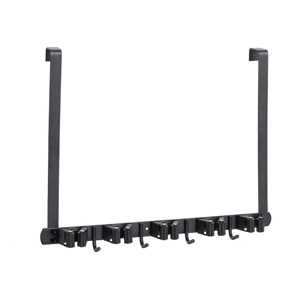 Rersduyt Black Broom Holder Door Mount,Over The Door Broom And Mop Holder With 2 Over Door Hooks,Broom Hanger,Tool Rack Organizer