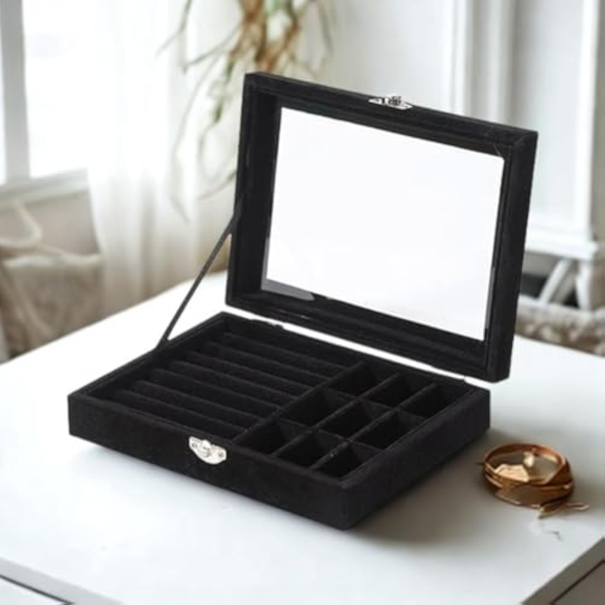 Portable Travel Jewellery Organizer Box with Mirror