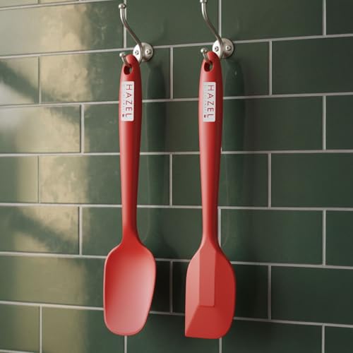 Image of HAZEL Silicone Spatula & Spoonula Set of 2 | 8 Inch Heat-Resistant & Non-Stick Kitchen Utensils for Baking, Cooking, Mixing & Scraping - Red