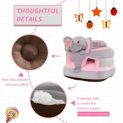Image of Baby Support Seat, Cute Baby Sofa Chair for Sitting Up, Comfy Plush Infant Seats (Gray Elephant, W17.5 x H17.5)