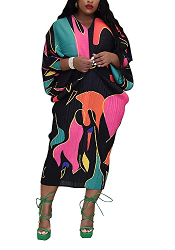 Women's Floral Print Pleated Long Dress Elegant Stretchy Flowy Ruched Midi Dress for Party Club3