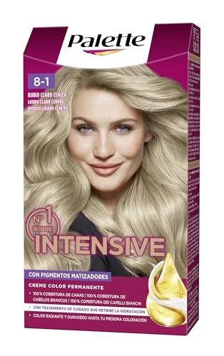 Schwarzkopf Palette Intensive Creme Color, Tono 8.1 cabello Rubio Claro Ceniza, Coloración Permanente de Cuidado con Aceite de Marula, Óptima cobertura de canas, Color duradero hasta 8 semanas