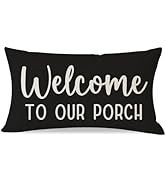 PANDICORN Farmhouse Throw Pillow Covers 12x20 Inch Welcome to Our Porch Black White Outdoor Sprin...
